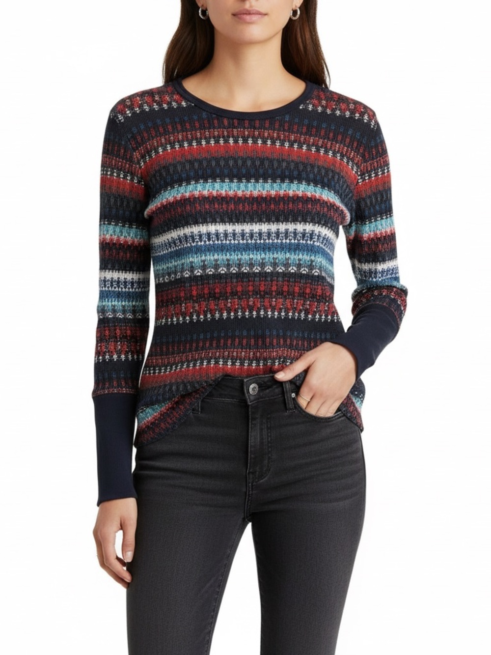 Orvis Navy Multi Fair Isle Crewneck Sweater